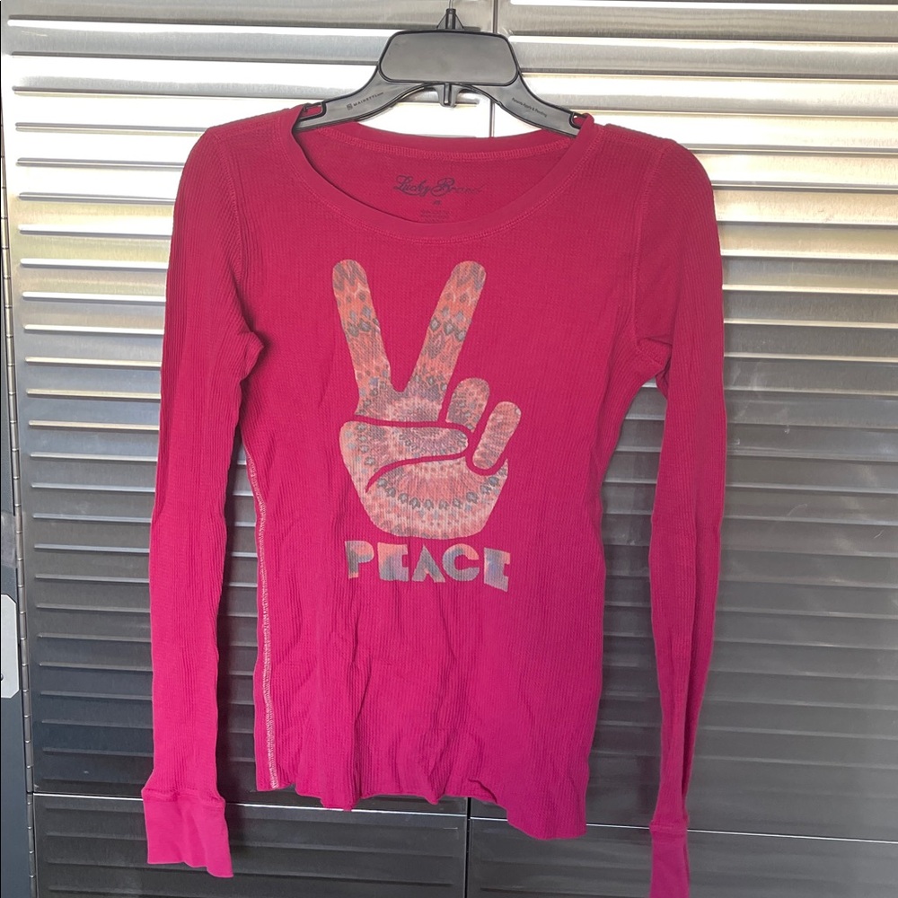 Pink Long Sleeve Peace Sign Top